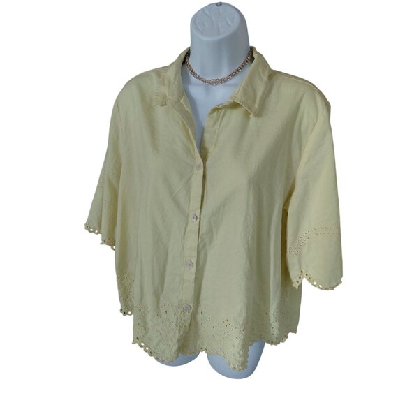 Beachlunchlounge Collection Womens Yellow Button Down Blouse L - Picture 8 of 10
